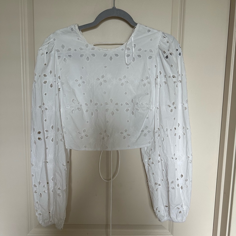 Zara White Puff Sleeve Crop Blouse
